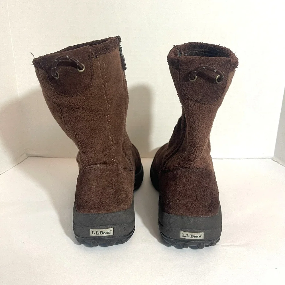 LL Bean Women's Brown Suede Fleece Lined Side Zipper Winter Boots‎ Size 7 Medium